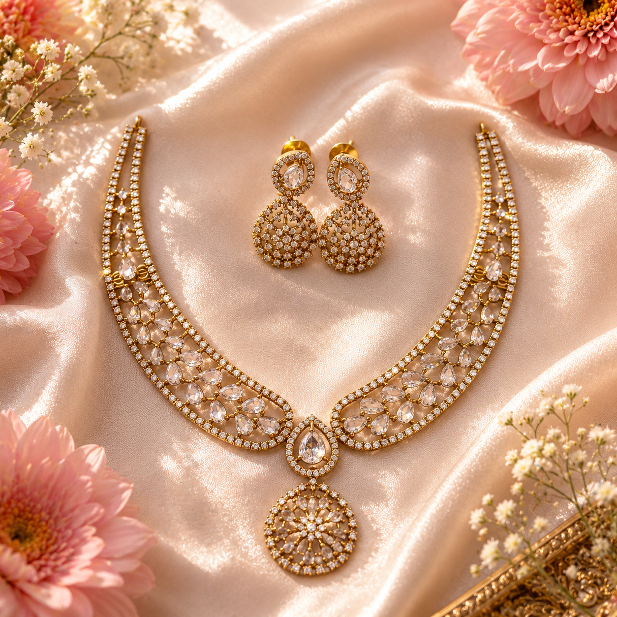 Crystal Teardrop Bridal Necklace Set