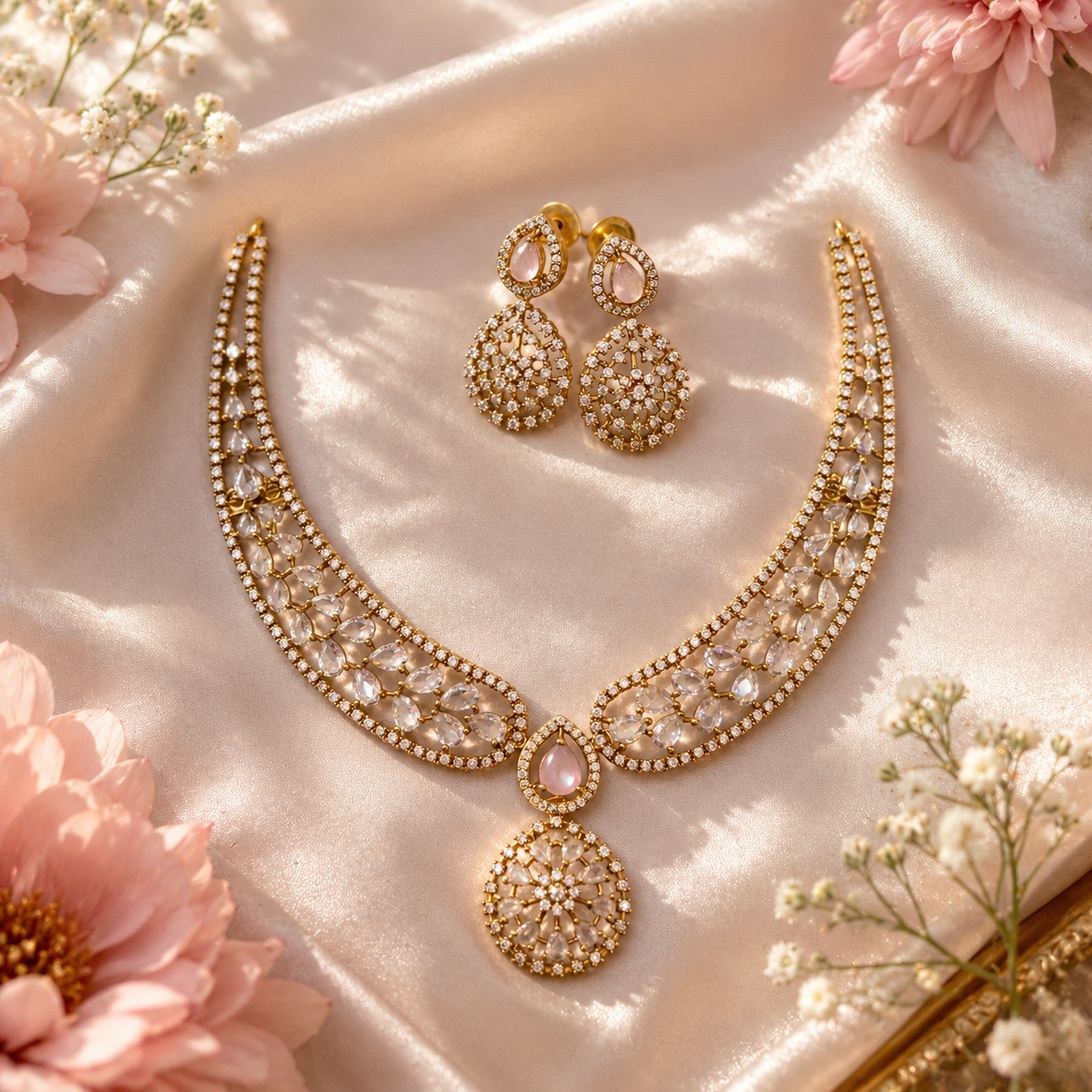 Blush Crystal Bridal Necklace Set