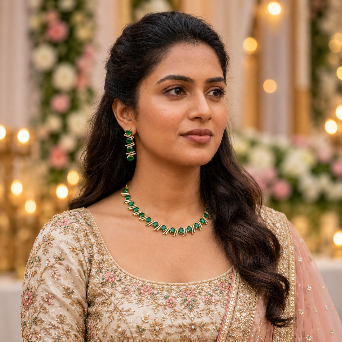 Emerald Geometric Necklace Set