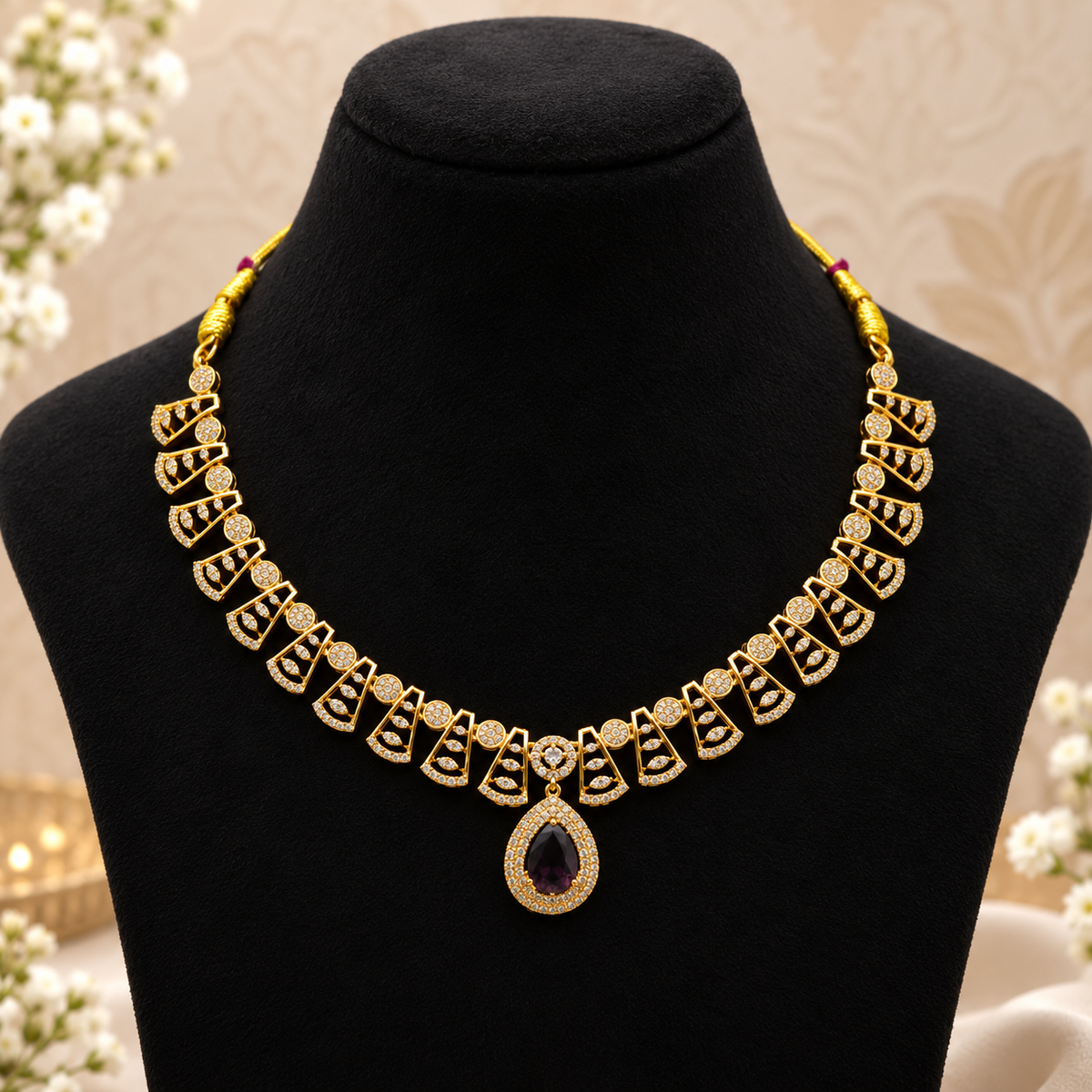 Purple Teardrop CZ Necklace Set