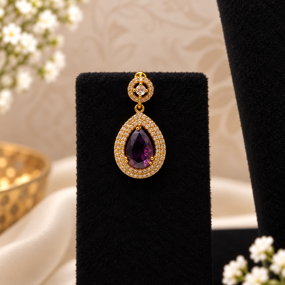 Purple Teardrop CZ Necklace Set