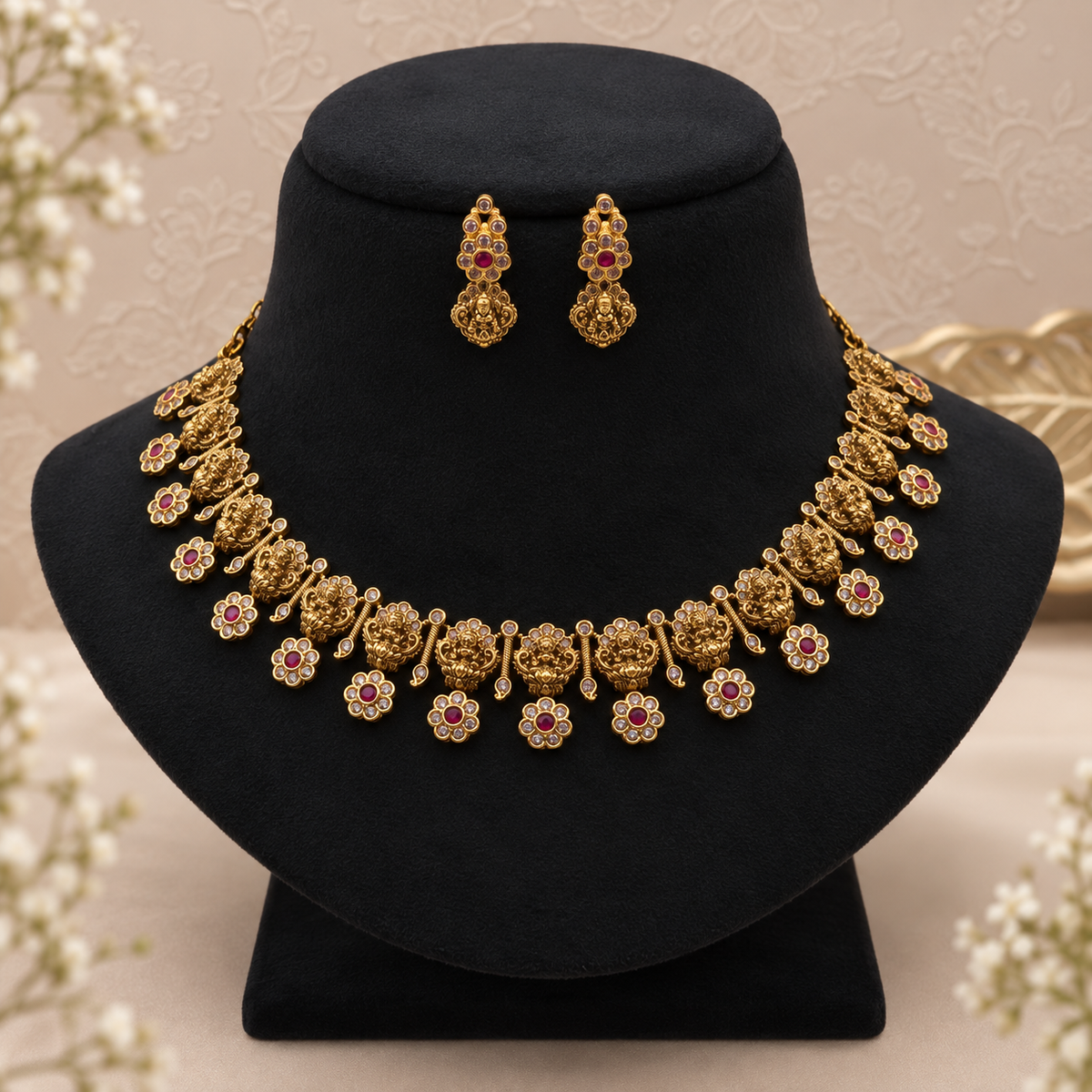 Temple Floral Necklace Set