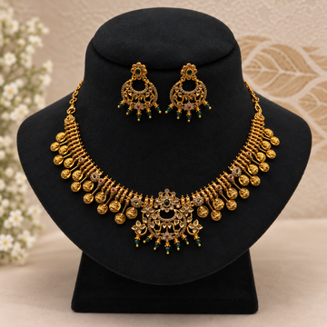 Lakshmi Green Bead Coin Necklace Set