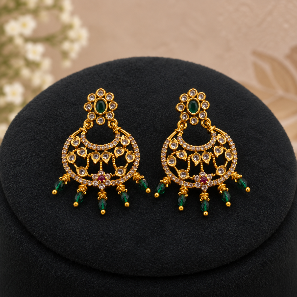 Lakshmi Green Bead Coin Necklace Set