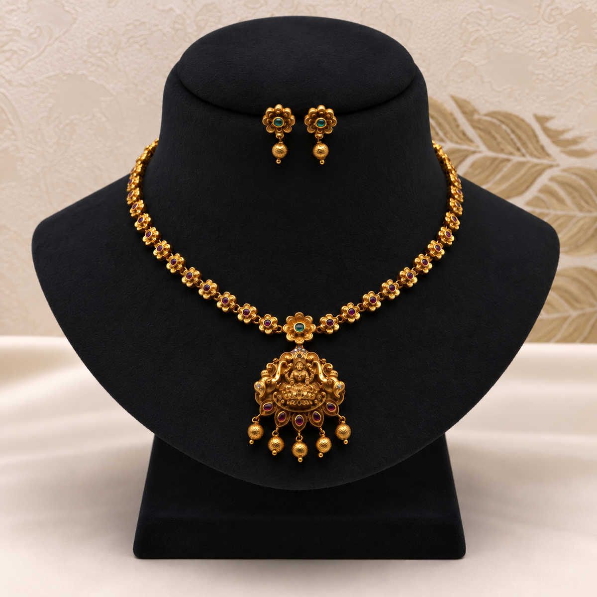 Antique Lakshmi Floral Necklace Set