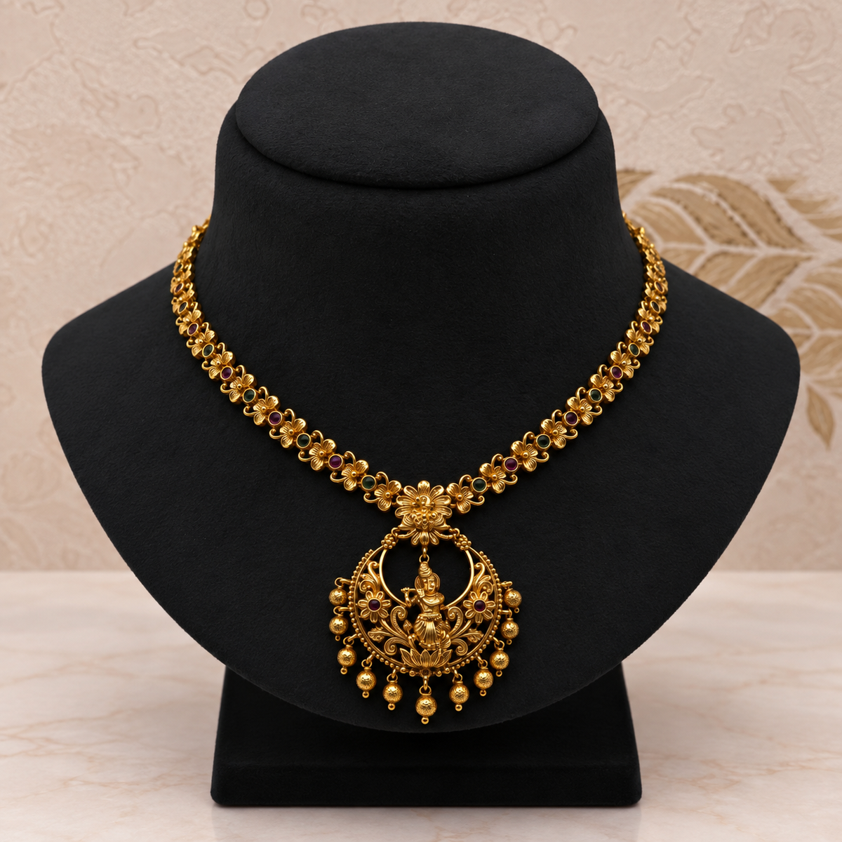 Antique Krishna Floral Necklace Set