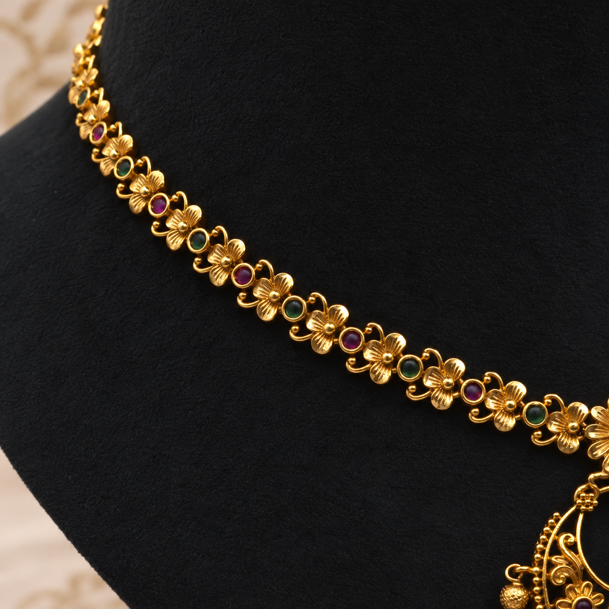 Antique Krishna Floral Necklace Set