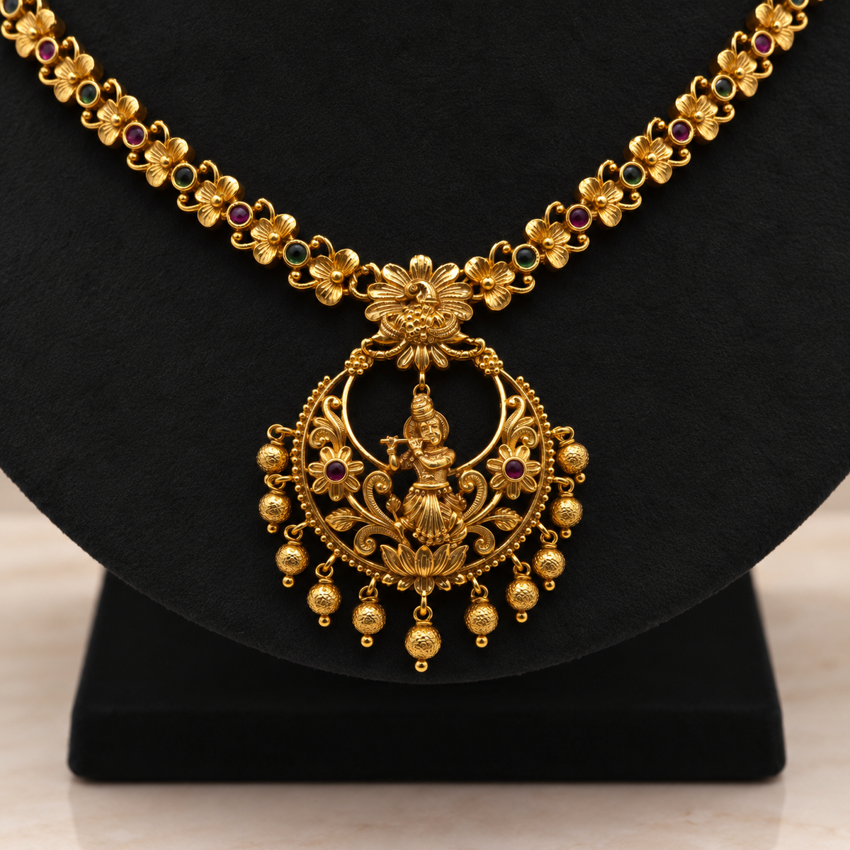Antique Krishna Floral Necklace Set