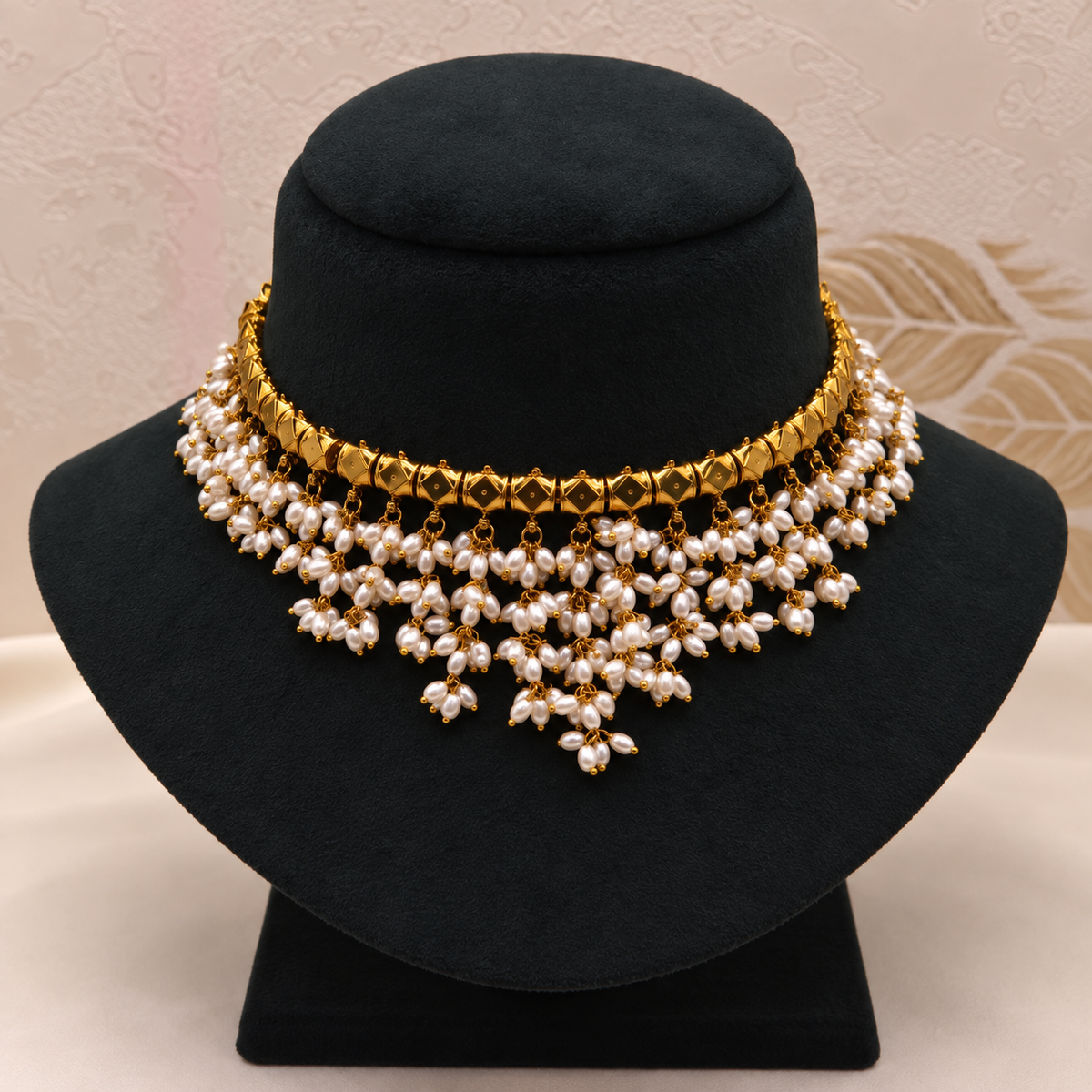 Pearl Cascade Gold Choker Set