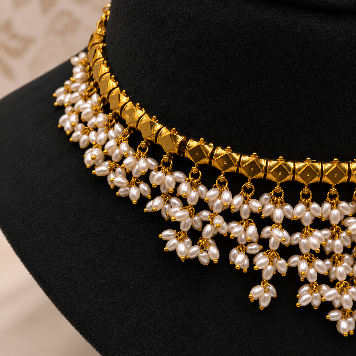 Pearl Cascade Gold Choker Set