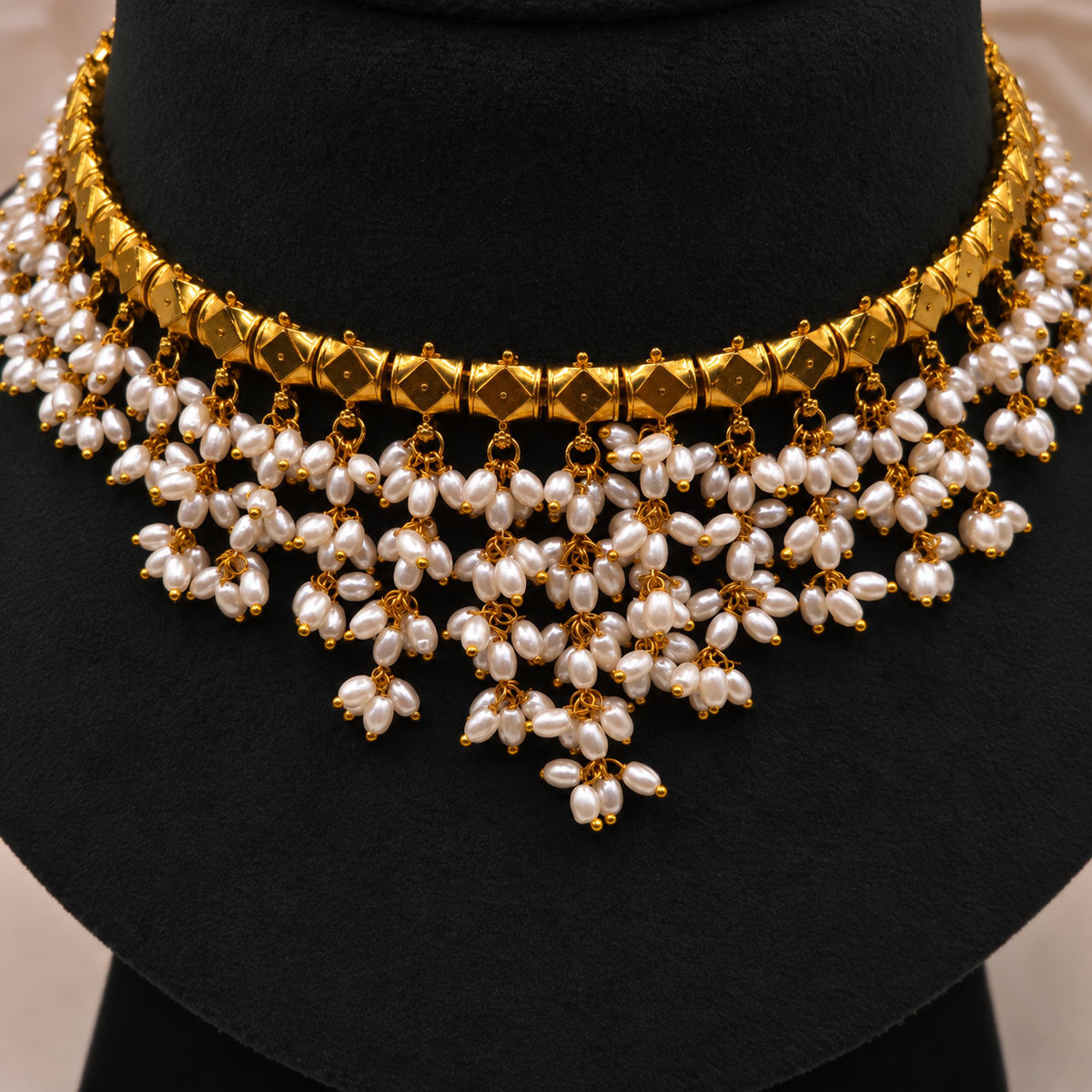 Pearl Cascade Gold Choker Set