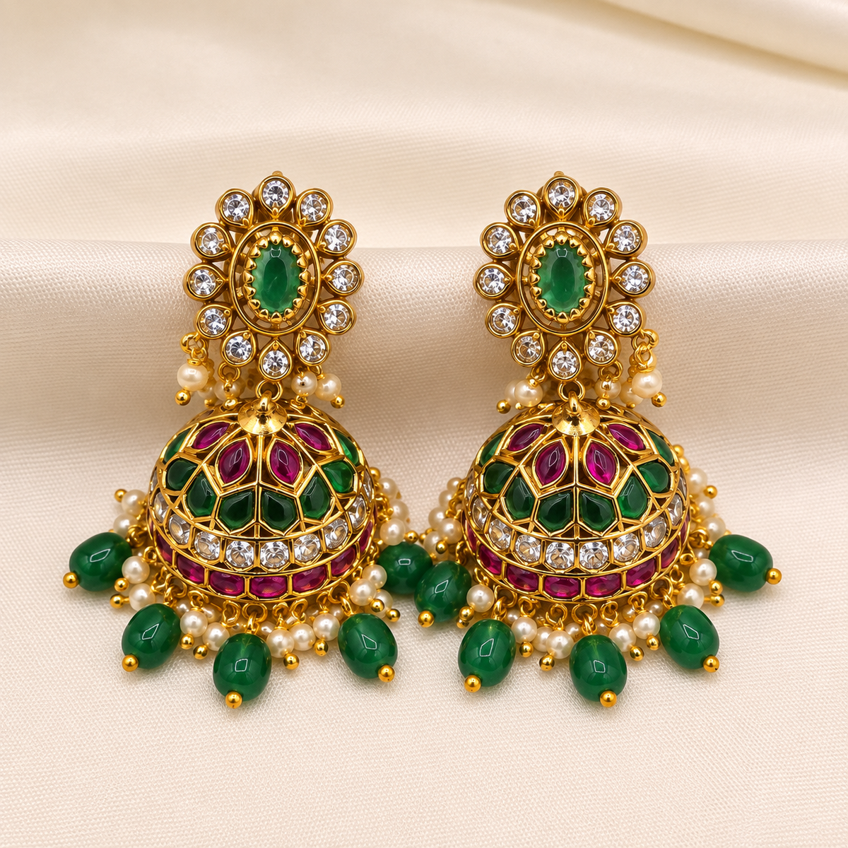 Emerald Ruby Jhumka Earrings