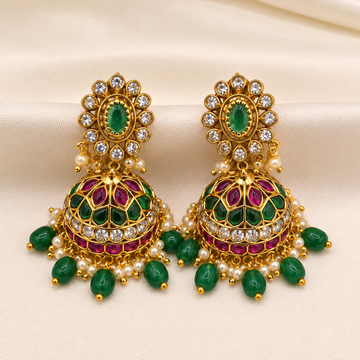 Emerald Ruby Jhumka Earrings