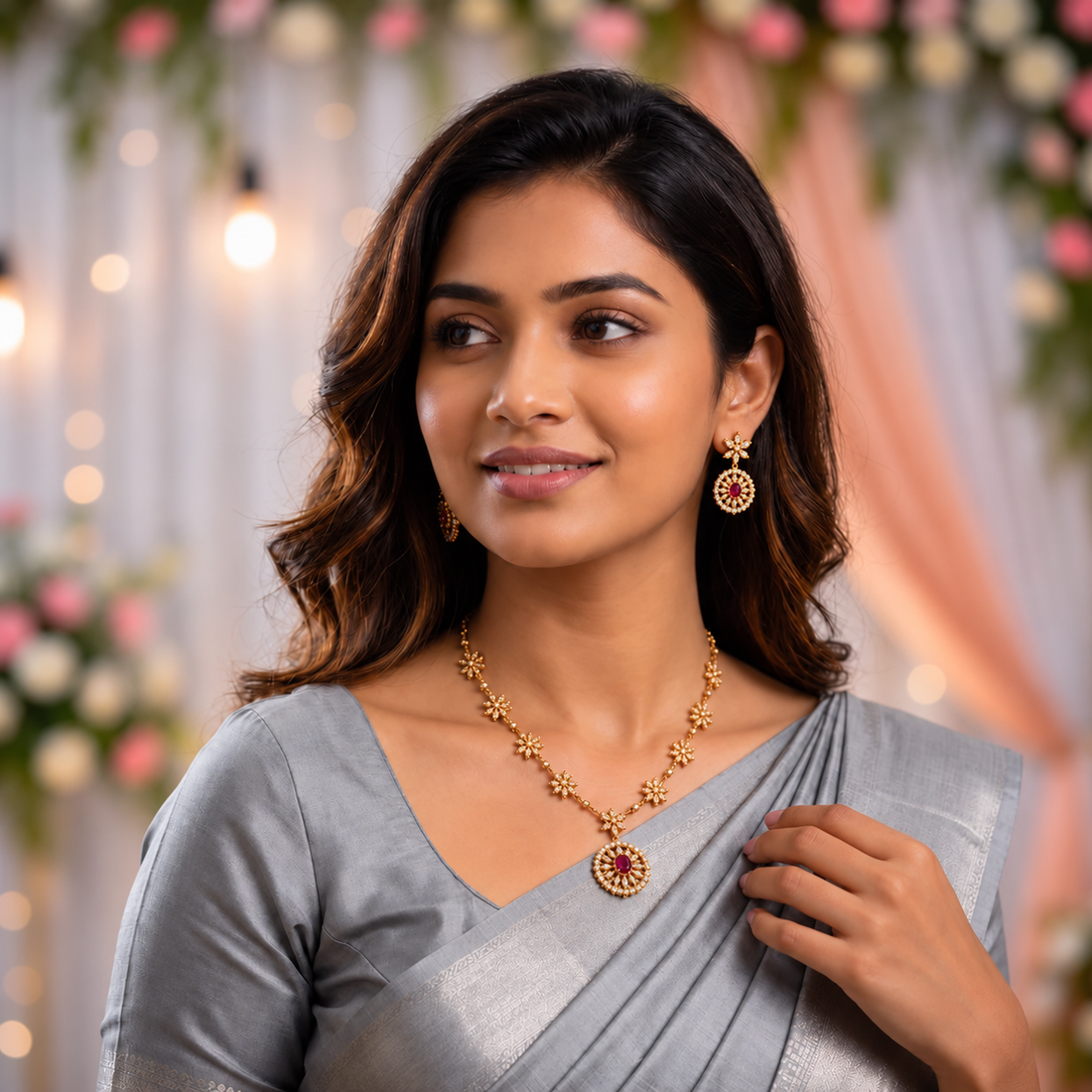 Ruby Floral Necklace Set