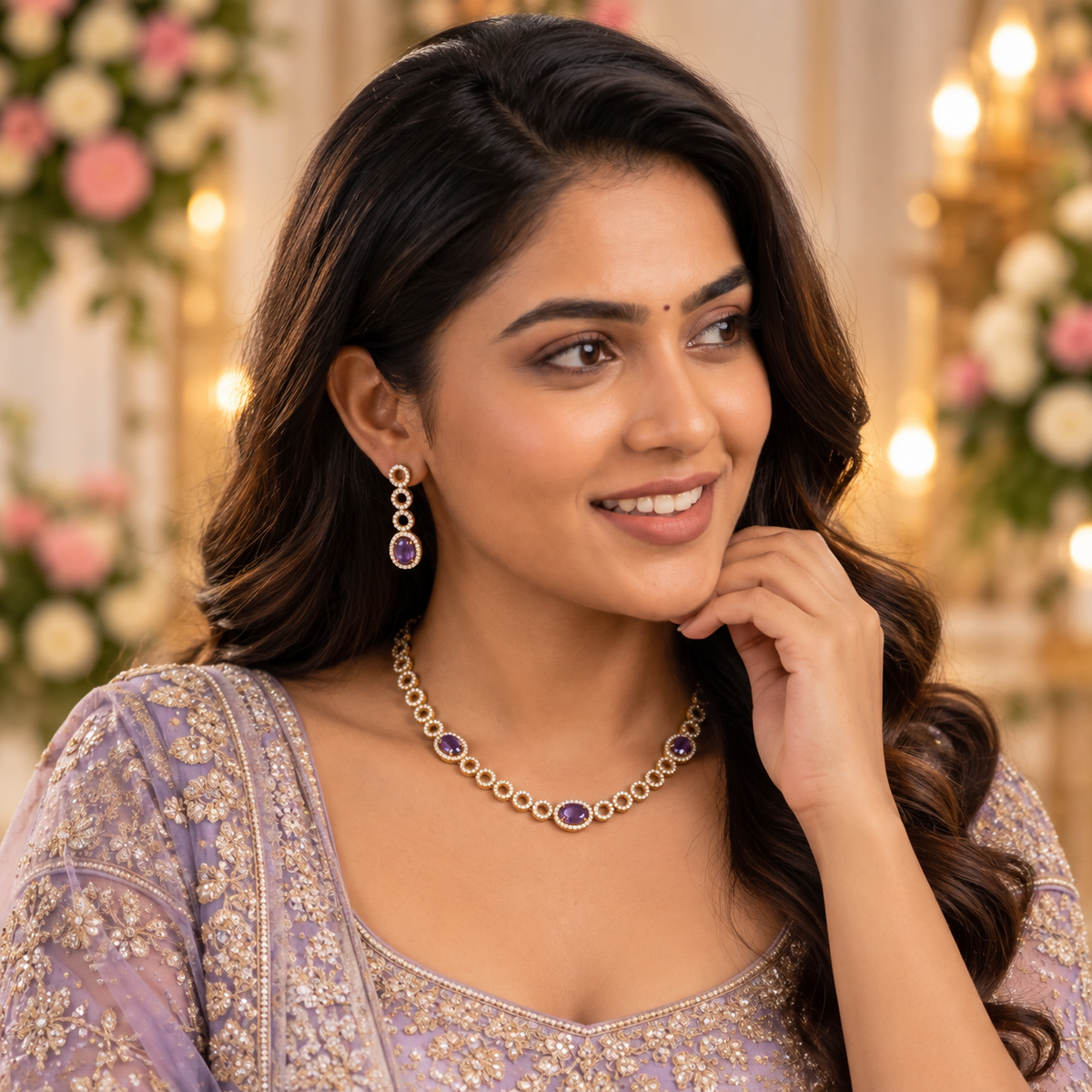 Purple CZ Designer Necklace Set