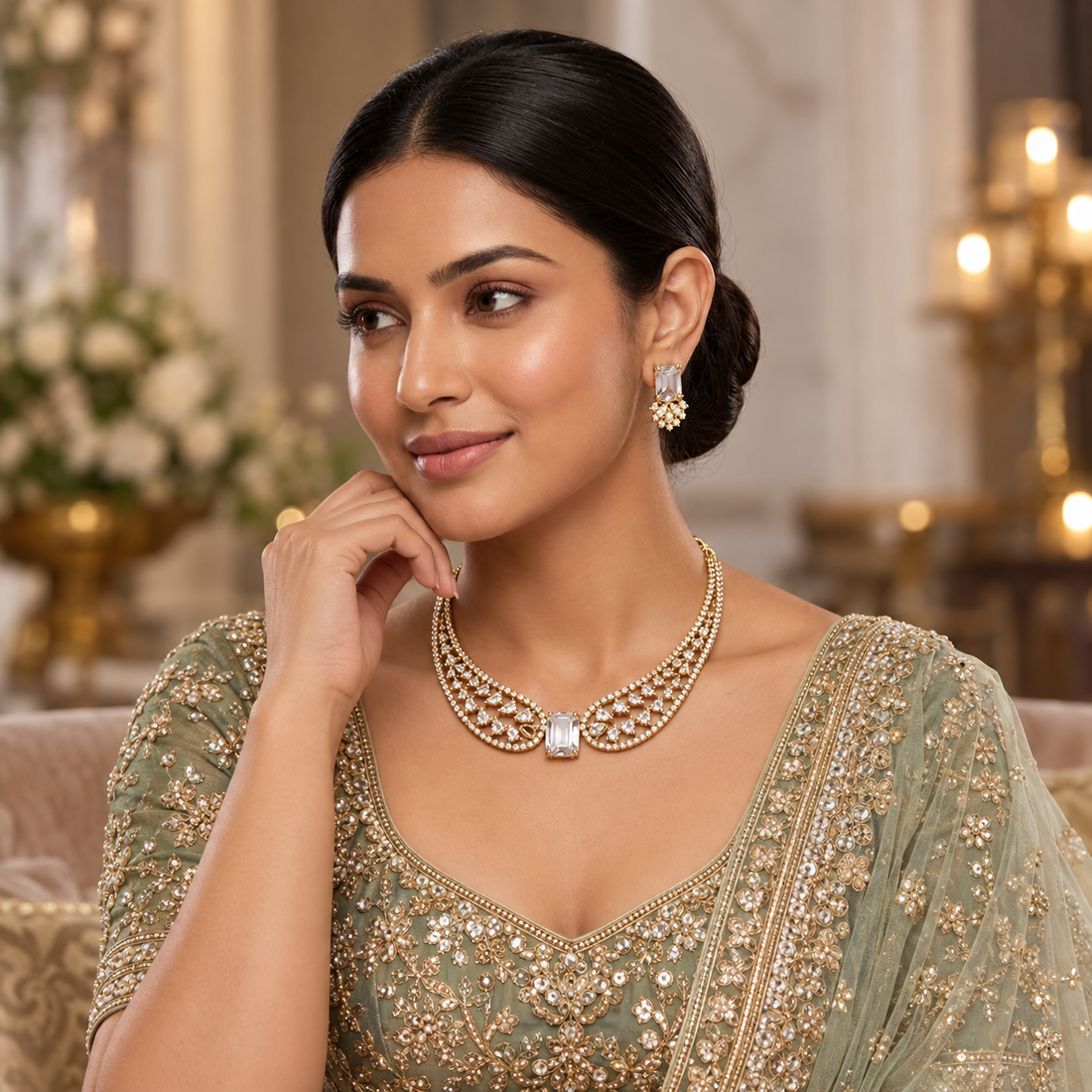 White CZ Choker Necklace Set