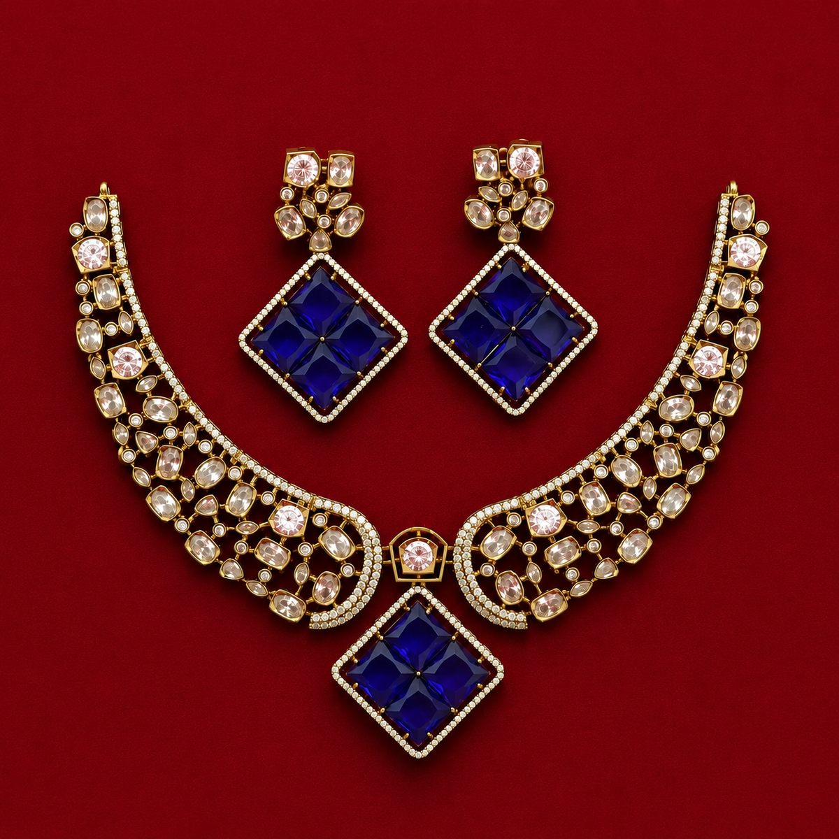 Purple Geometric CZ Necklace Set