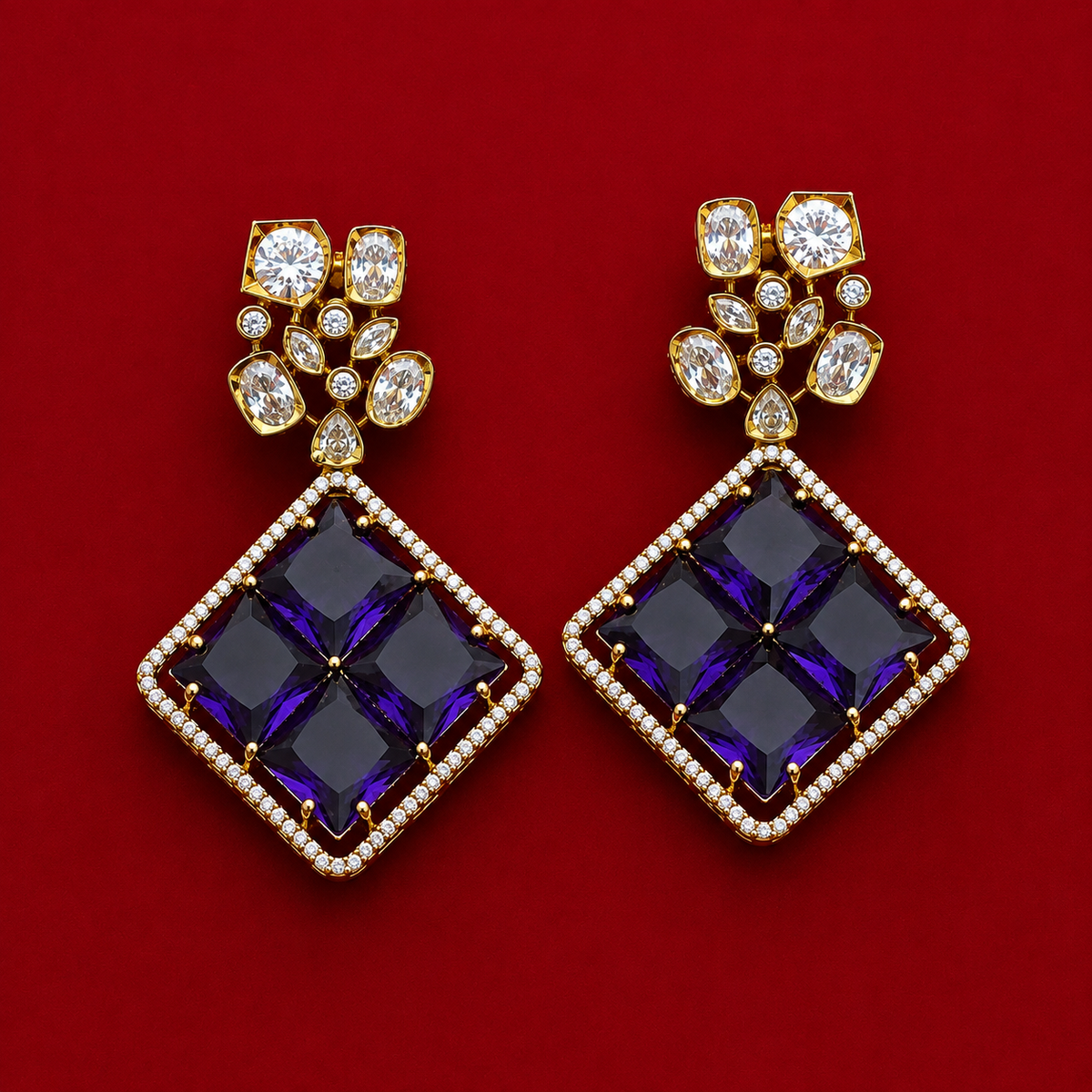 Purple Geometric CZ Necklace Set