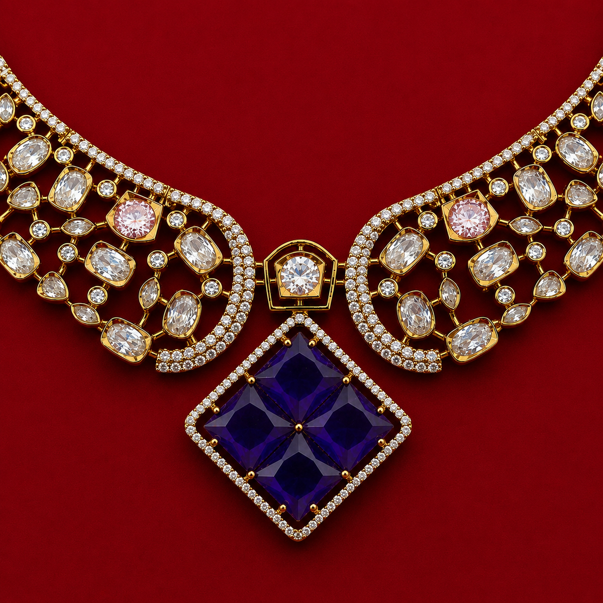 Purple Geometric CZ Necklace Set