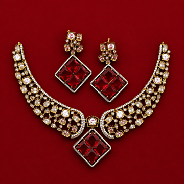 Ruby Geometric CZ Necklace Set