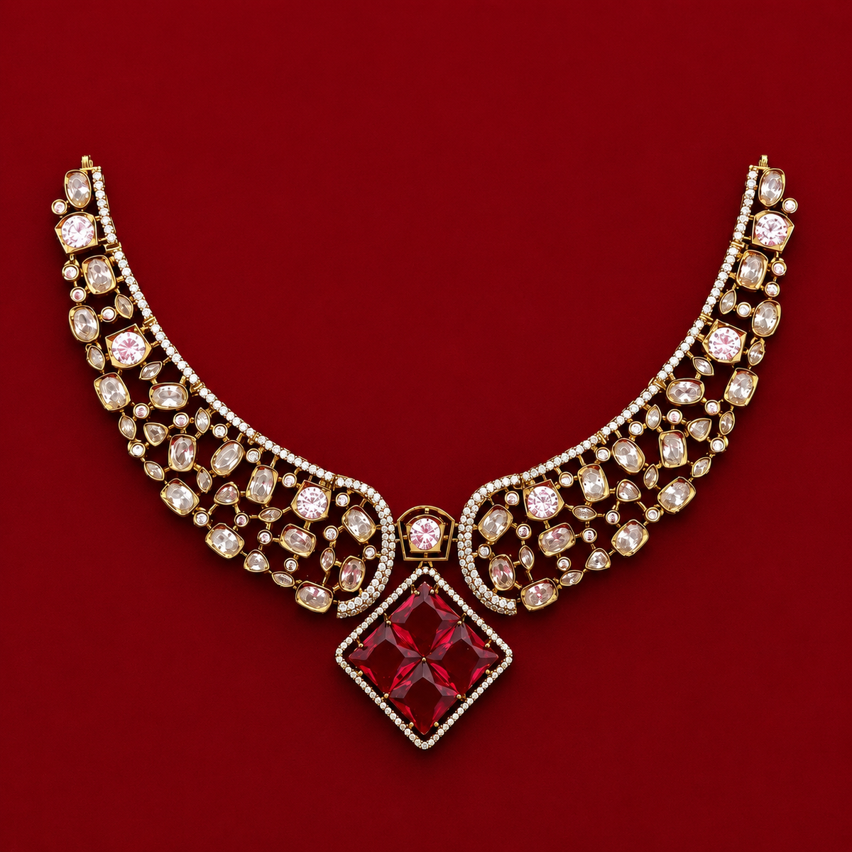 Ruby Geometric CZ Necklace Set