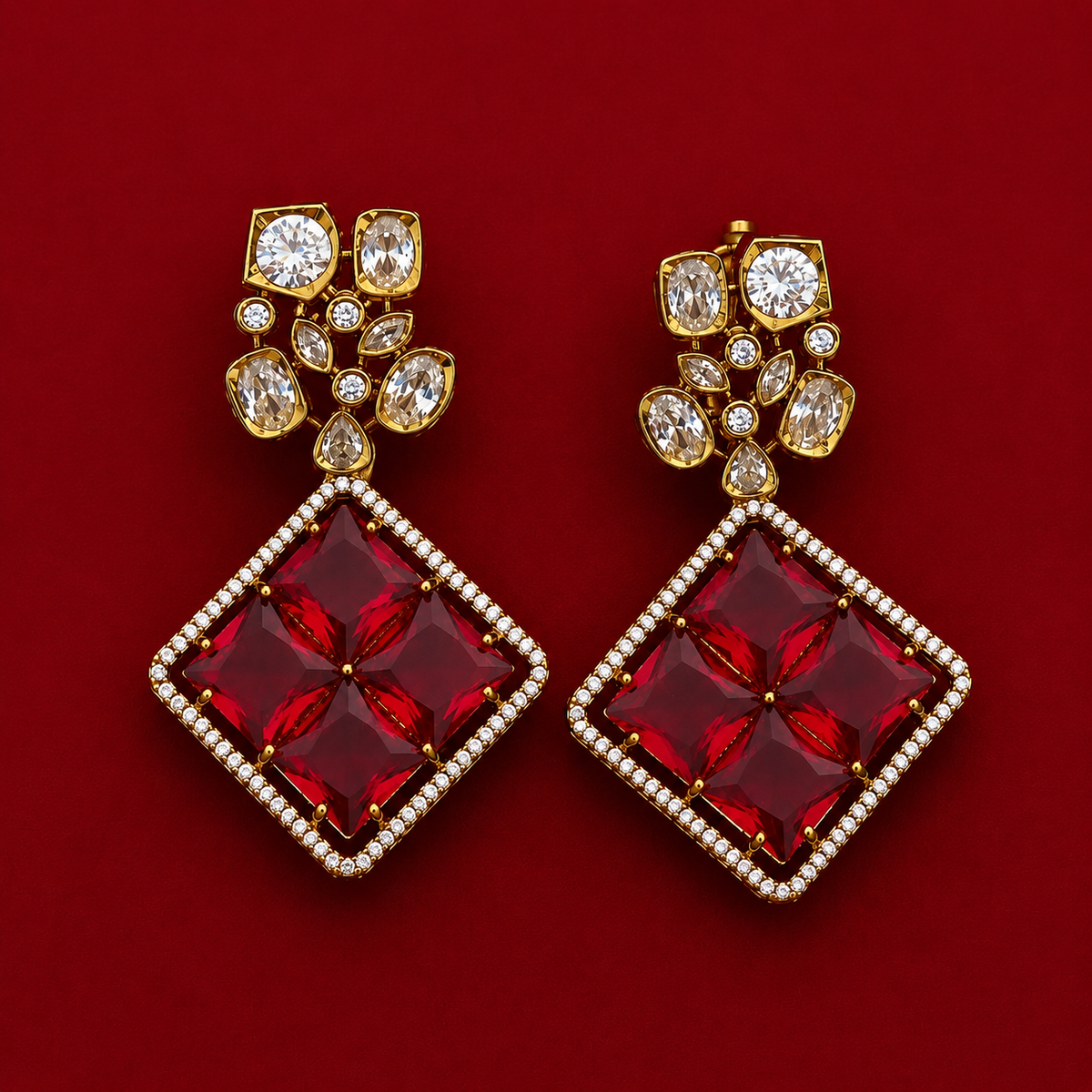 Ruby Geometric CZ Necklace Set