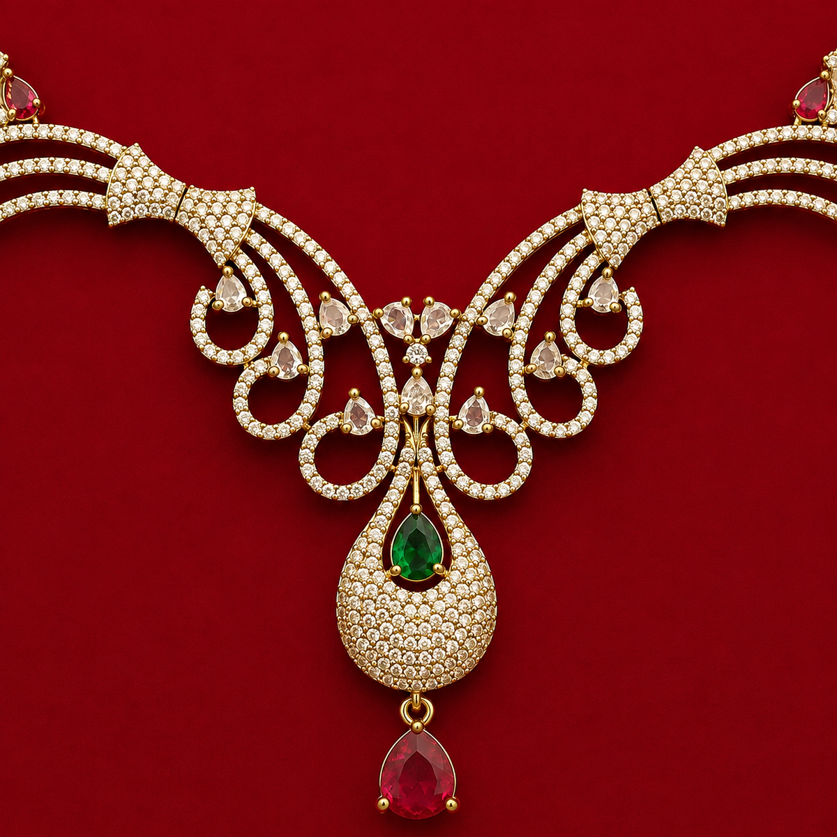 Elegant Ruby Green CZ Necklace Set