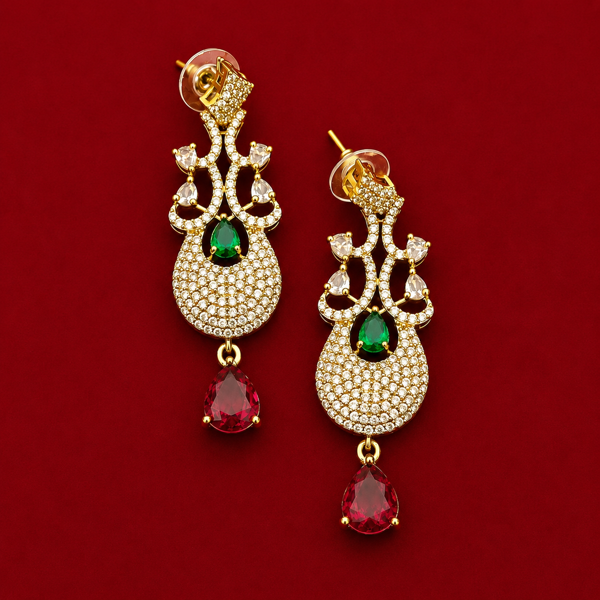 Elegant Ruby Green CZ Necklace Set