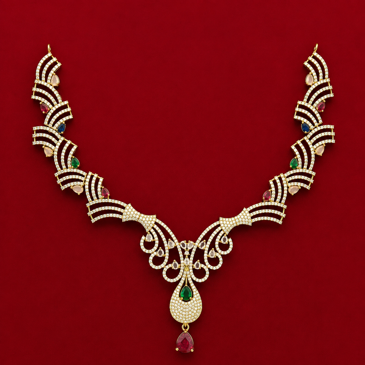 Elegant Ruby Green CZ Necklace Set