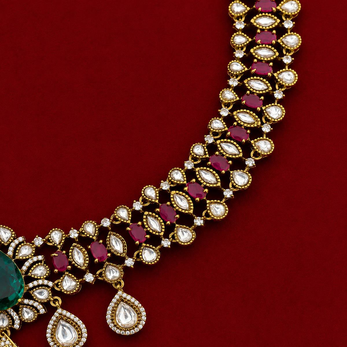 Emerald Ruby Kundan Necklace Set