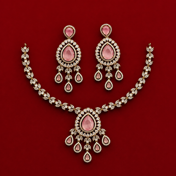 Rose Pink CZ Pendant Necklace Set