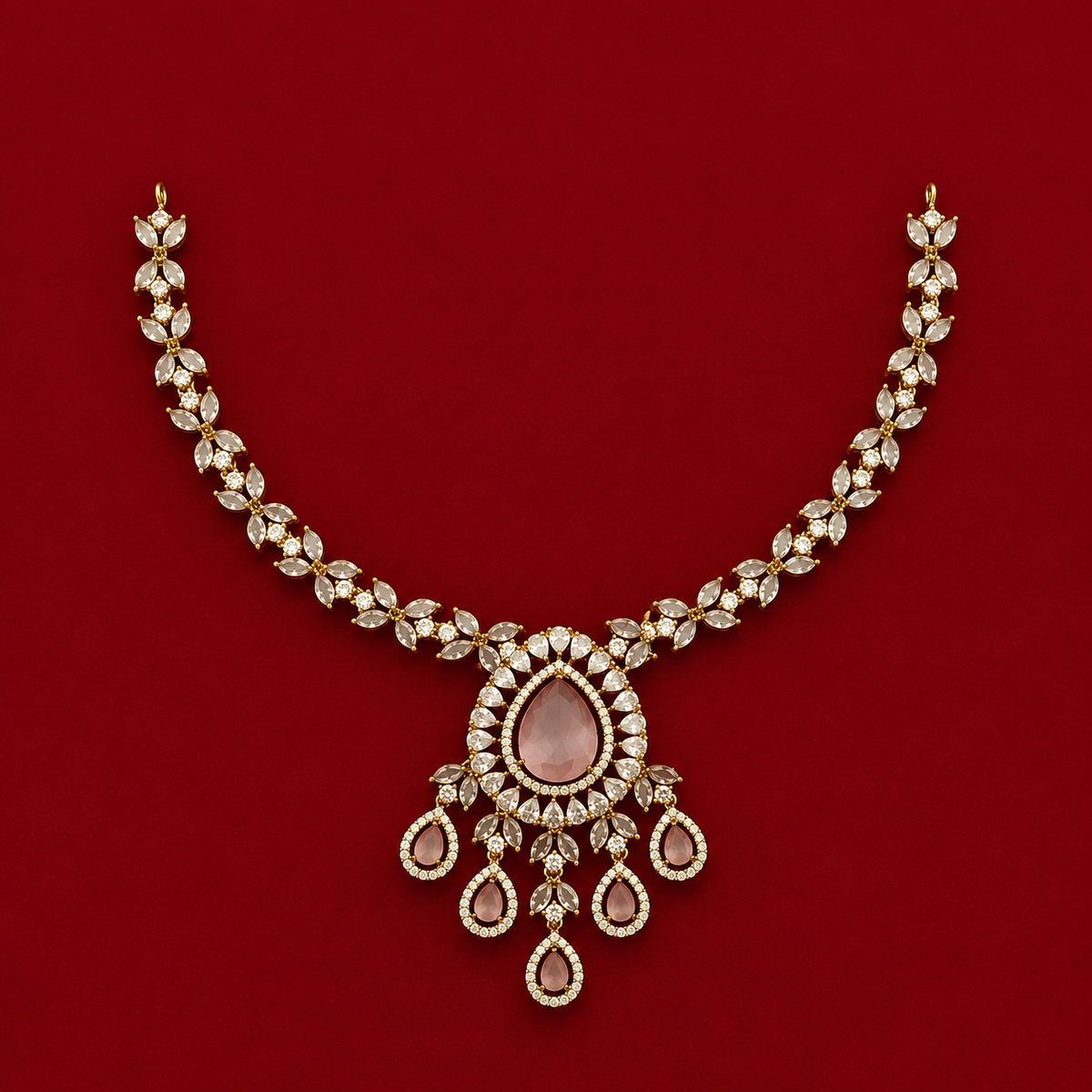 Rose Pink CZ Pendant Necklace Set