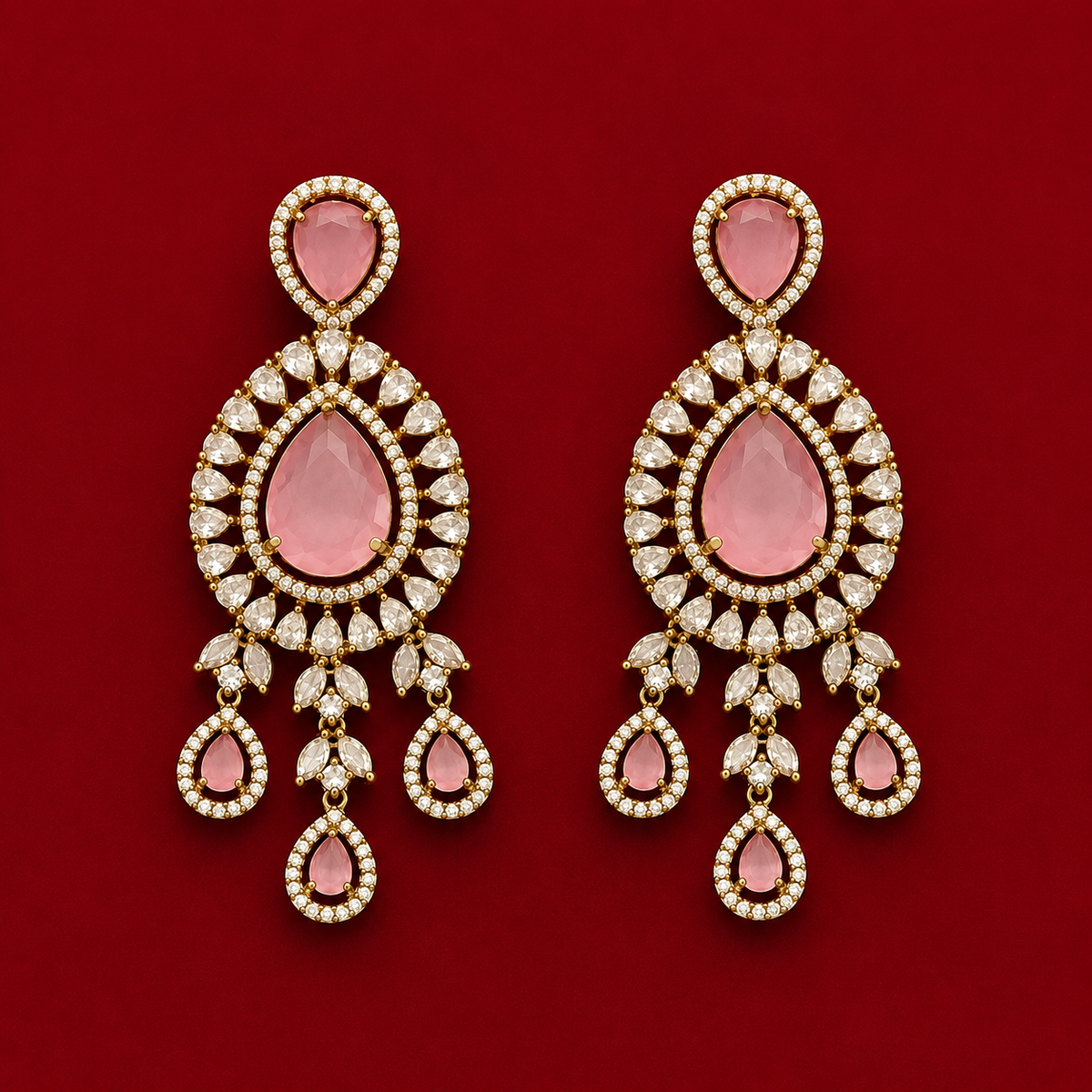 Rose Pink CZ Pendant Necklace Set