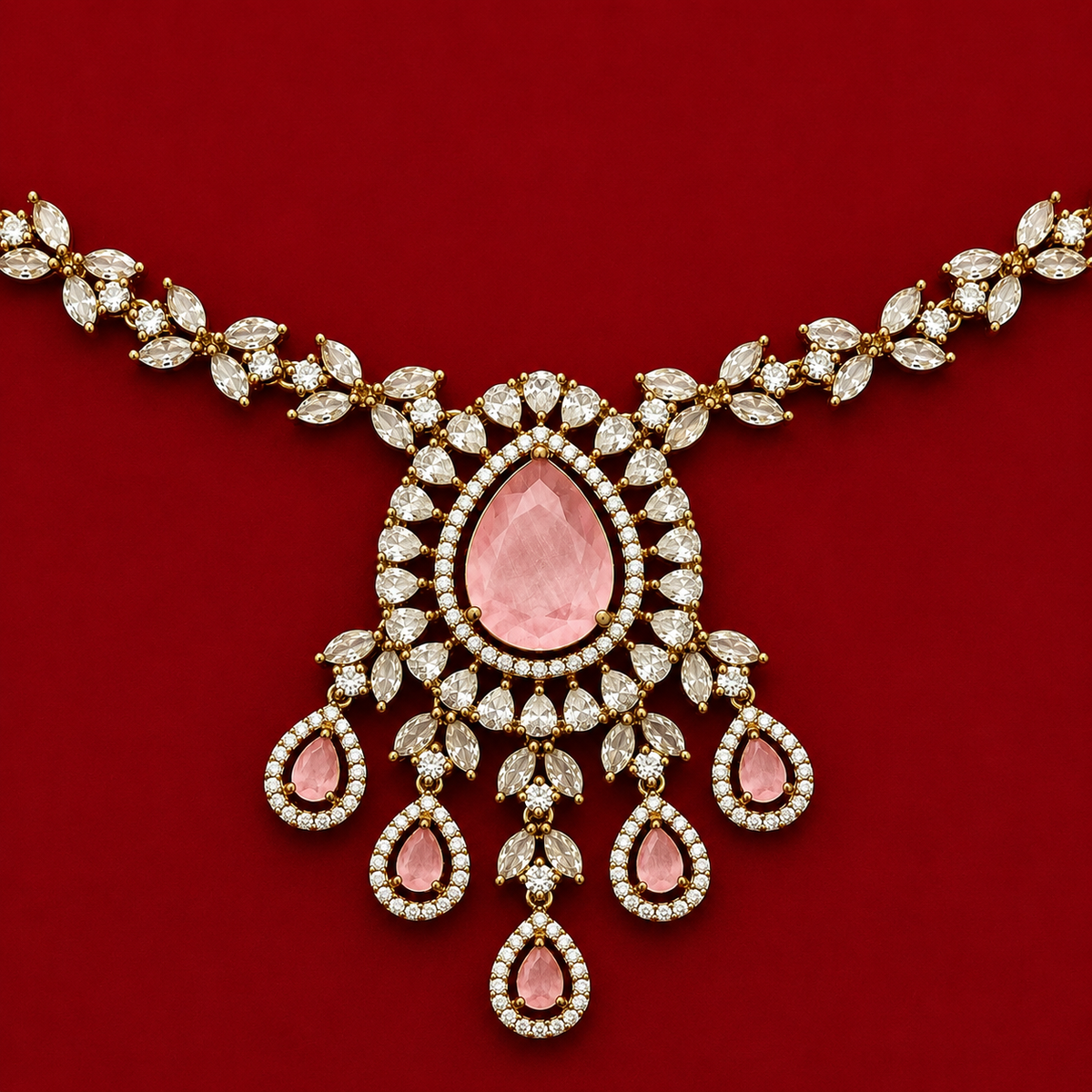 Rose Pink CZ Pendant Necklace Set