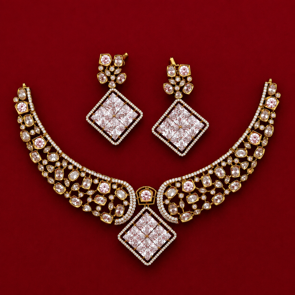 Geometric Diamond CZ Necklace Set