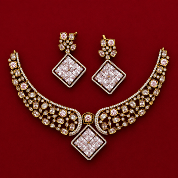 Geometric Diamond CZ Necklace Set