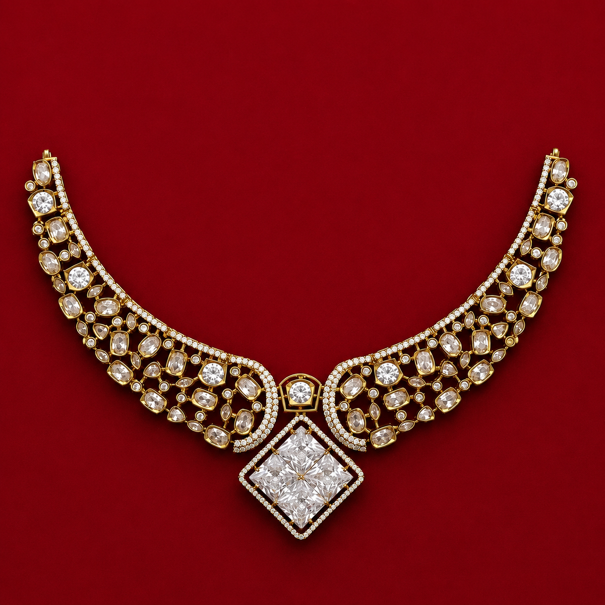Geometric Diamond CZ Necklace Set