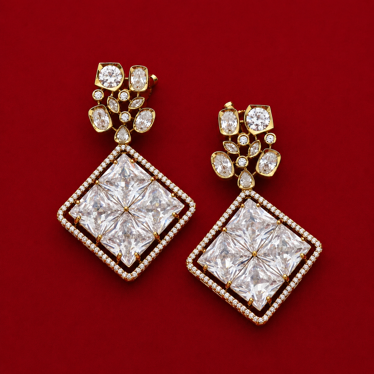 Geometric Diamond CZ Necklace Set