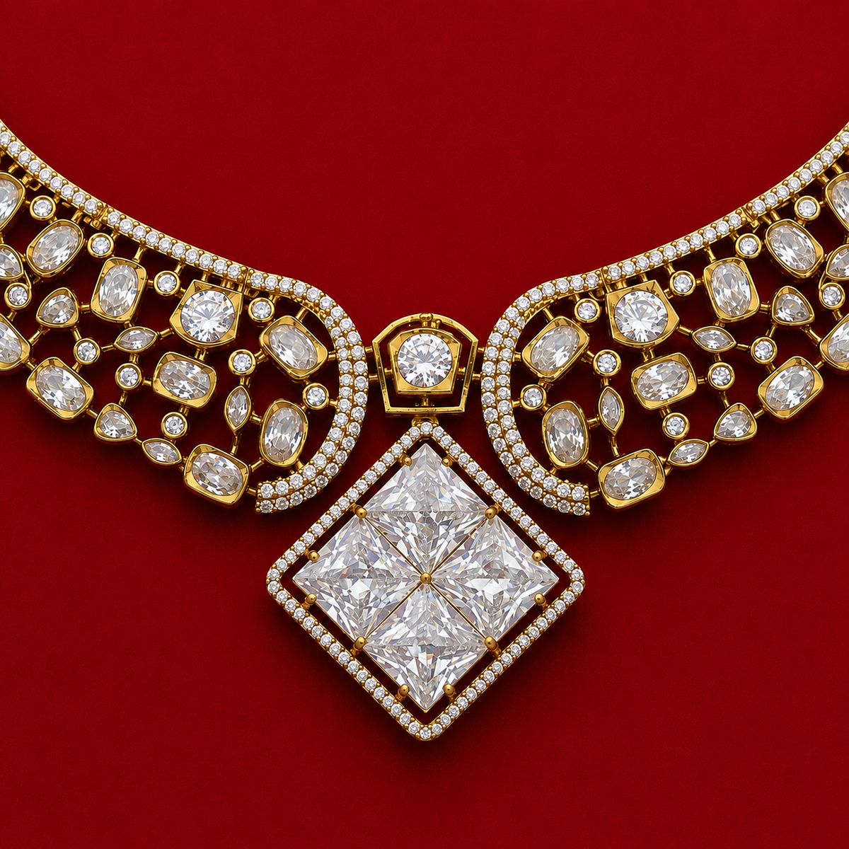 Geometric Diamond CZ Necklace Set