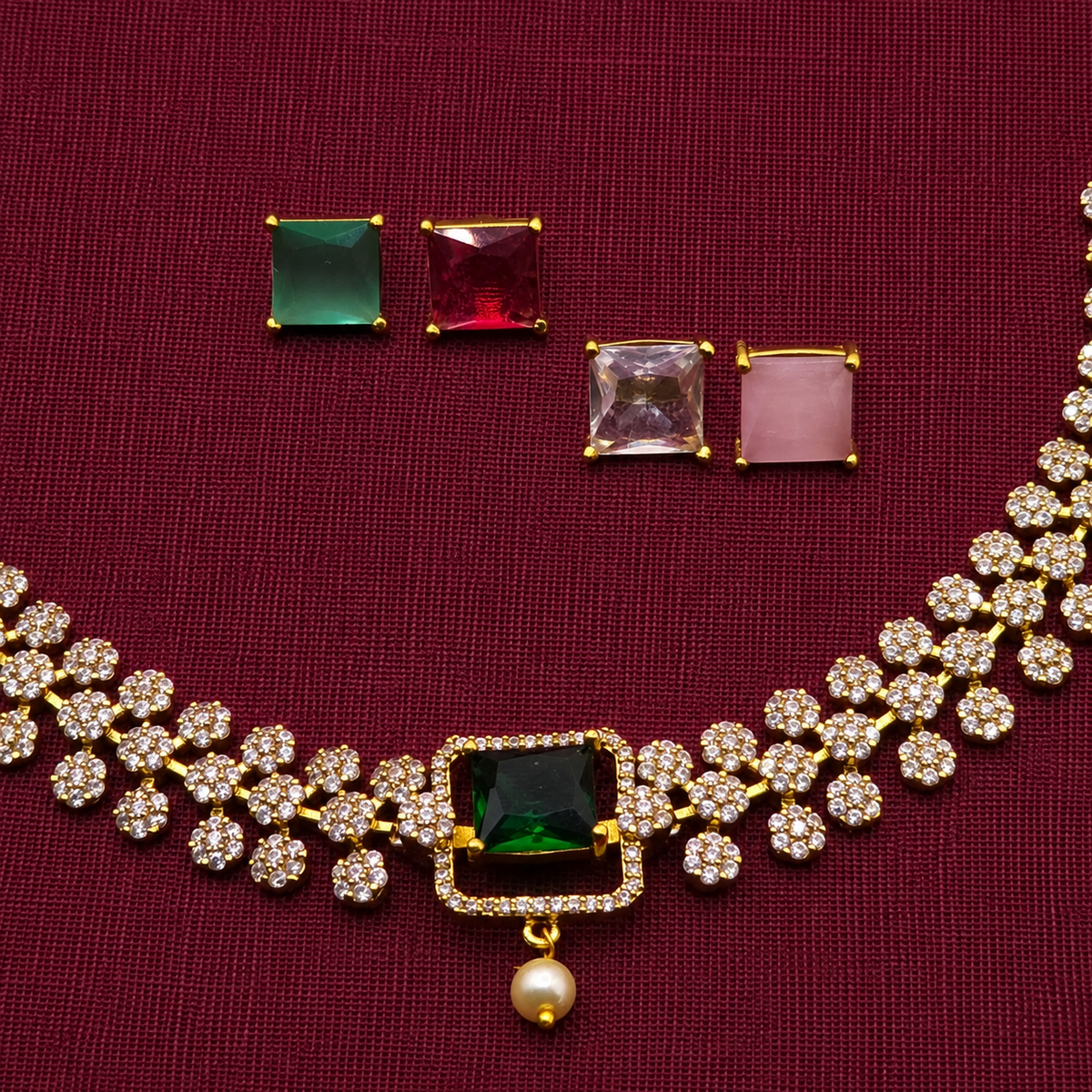 Emerald Floral CZ Necklace Set
