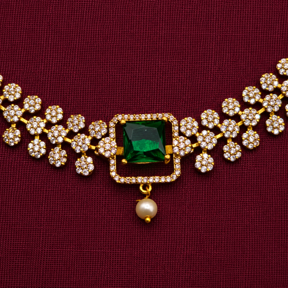 Emerald Floral CZ Necklace Set