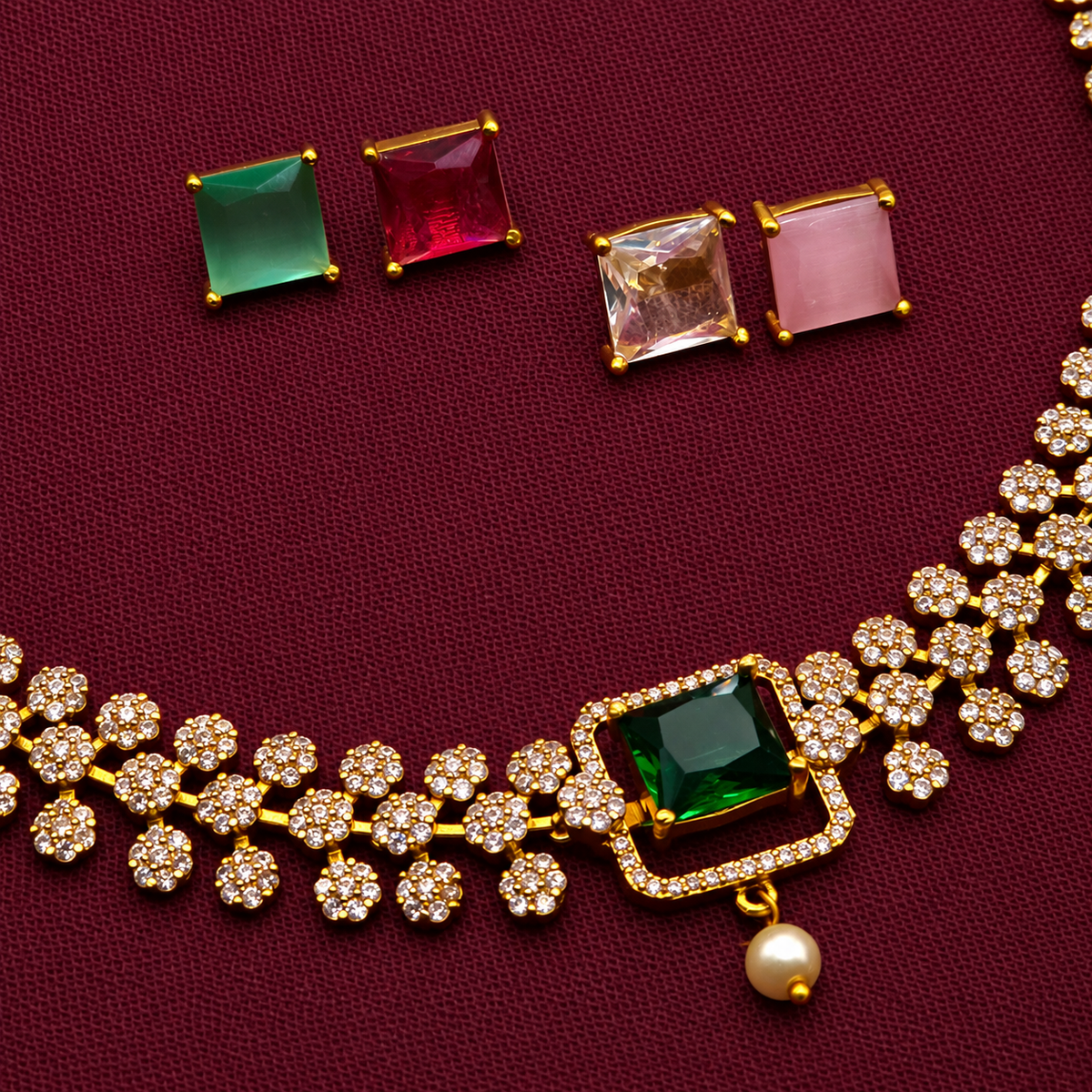 Emerald Floral CZ Necklace Set