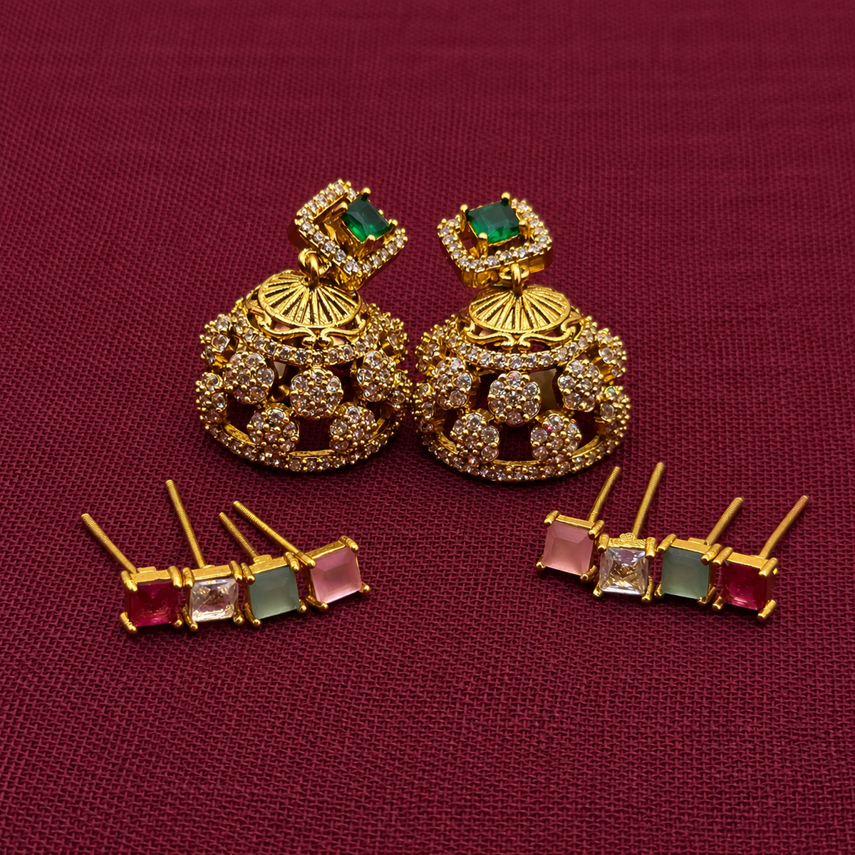 Emerald Floral CZ Necklace Set