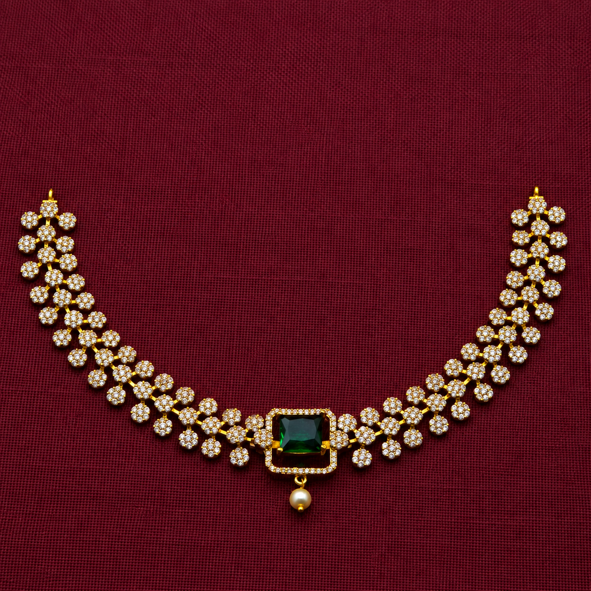 Emerald Floral CZ Necklace Set