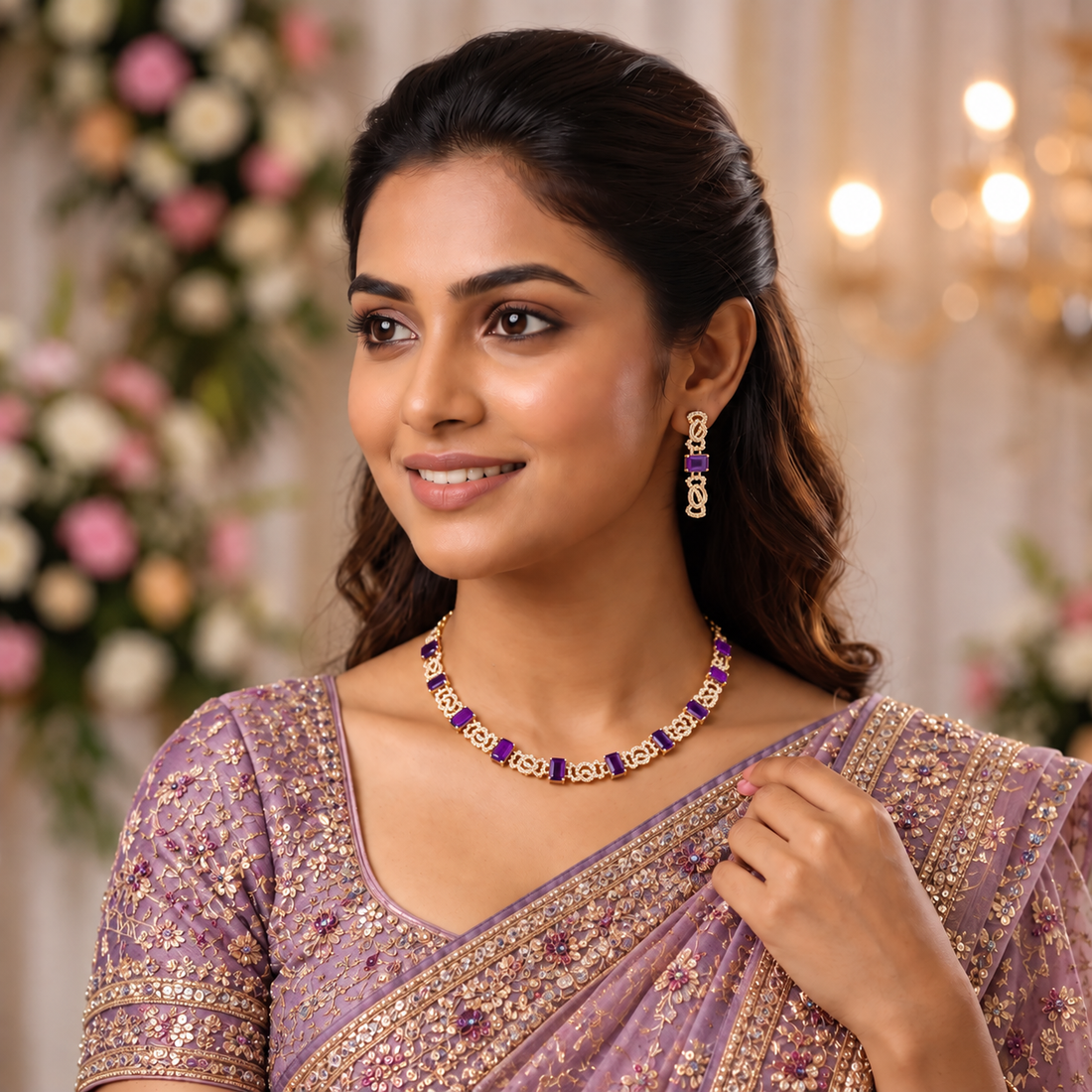 Purple CZ Necklace Set