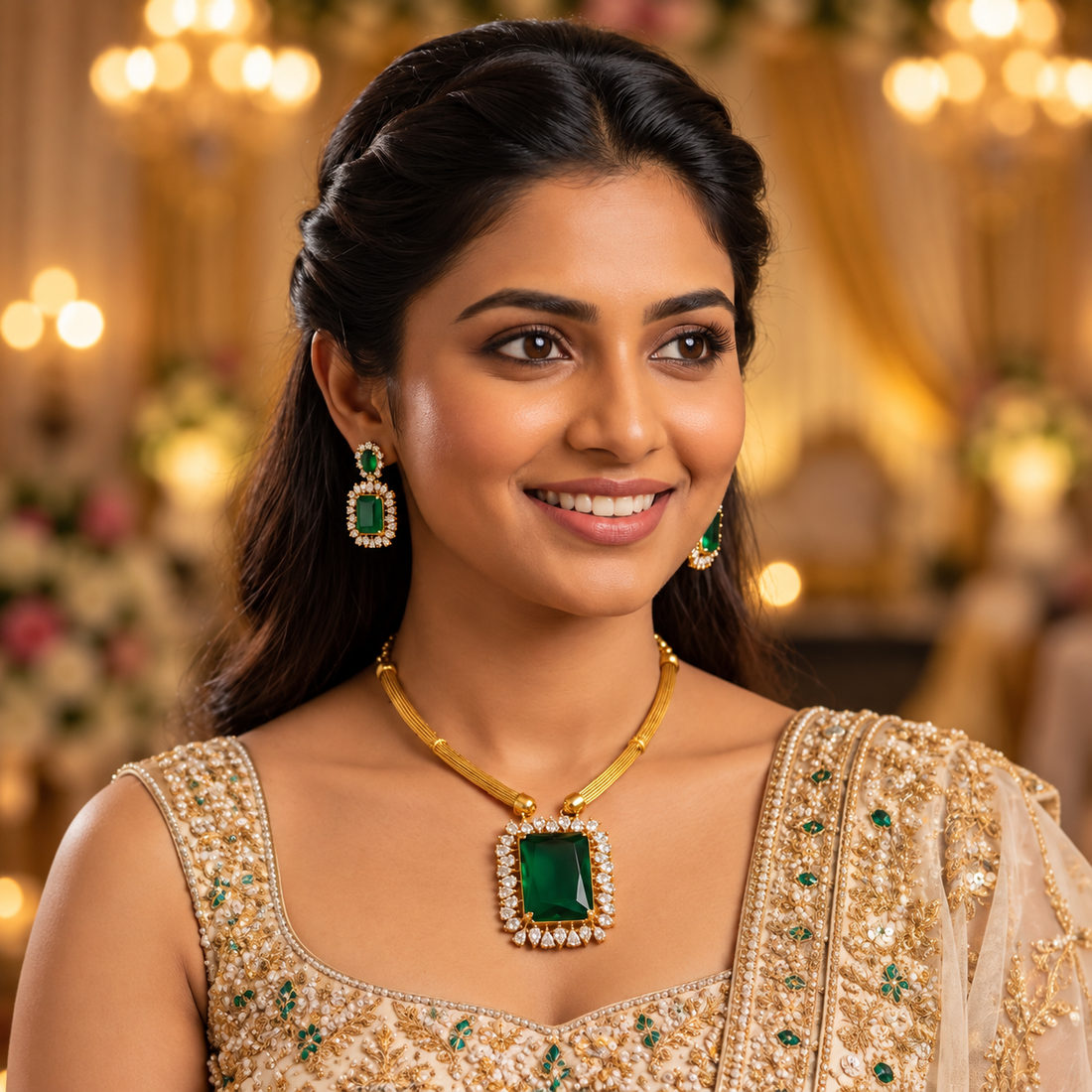 Green Statement CZ Necklace Set