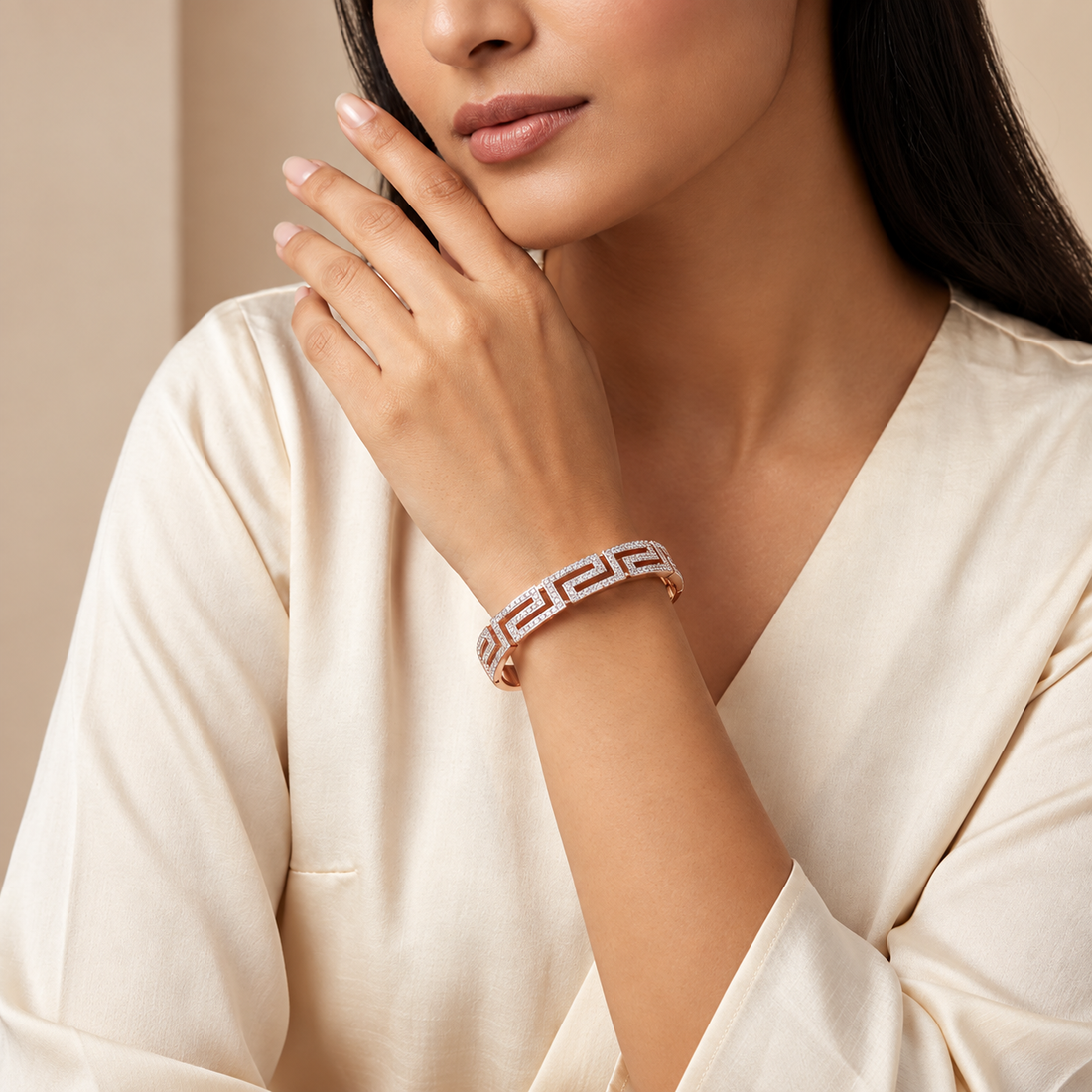Greek Key Crystal Rose Gold Bracelet