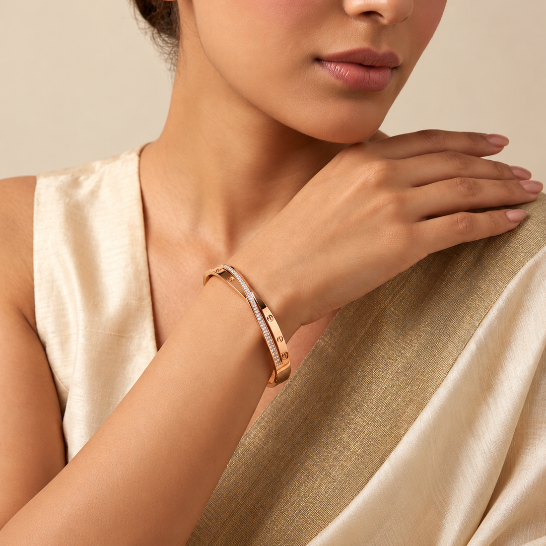 Rose Gold Screw Crystal Pavé Bracelet
