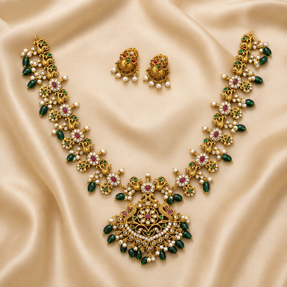 Peacock Kemp Green Necklace Set