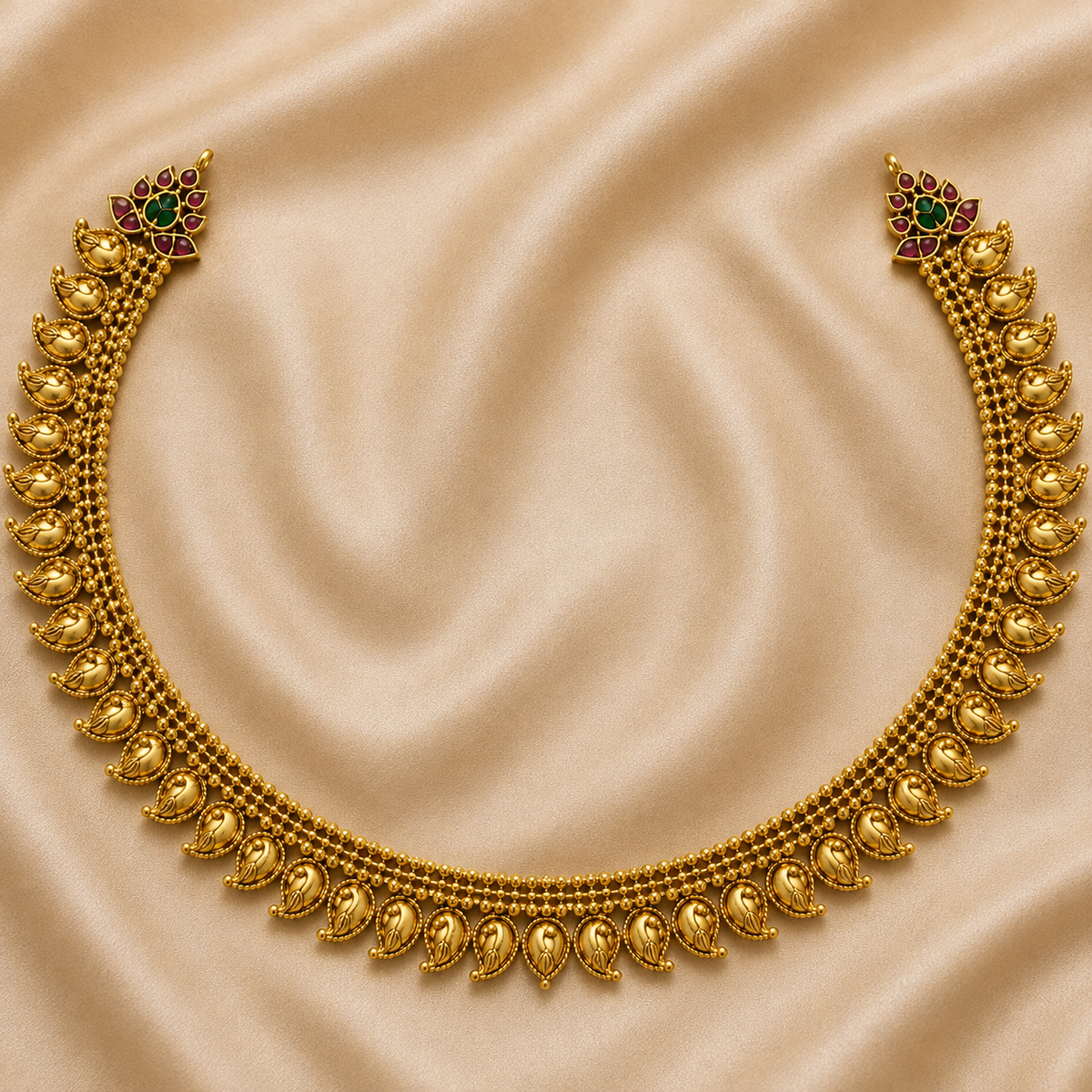 Peacock Paisley Necklace set with Jhumkas
